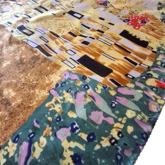 Vintage Abstract Silk Scarf – Gustav Klimt “The Kiss” Art Print Square - Picture 8 of 9